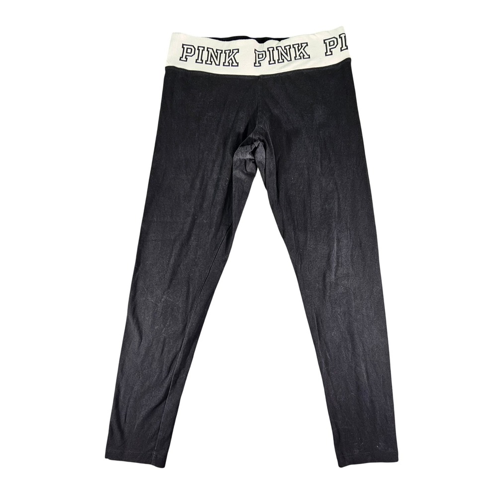 PINK Victoria's‎ Secret Yoga Leggings Womens Large Black Foldover Logo Waistband